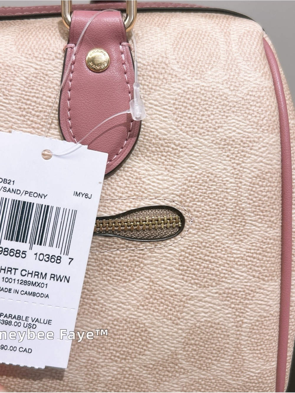 Coach Pink sand Signature Canvas Rowan Satchel Heart Charm regular size cdb21 - Picture 4 of 7
